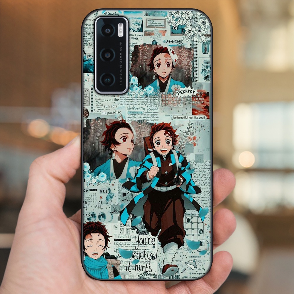 Ốp lưng Vivo V20 SE viền đen in hình Tanjiro Kimetsu No Yaiba
