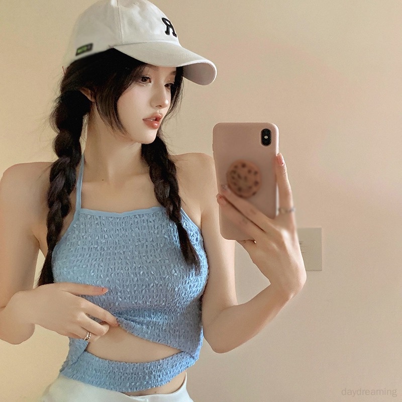 Áo Croptop Dệt Kim Không Tay Màu Sắc Đơn Giản Quyến Rũ Phong Cách Hàn Quốc