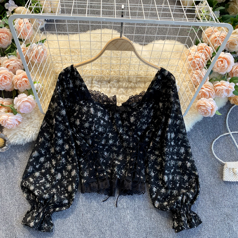 IELGY Áo ren kiểu cổ vuông xinh xắn thời trang Pháp cho nữ