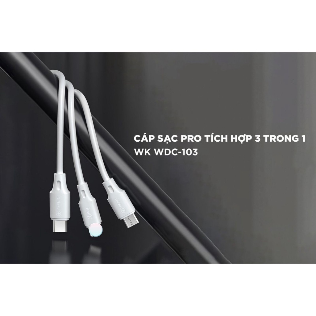 Cáp sạc 3 đầu WK WDC-103 3A USB micro type C Cho tablet táo Pin Dự Phòng Tai nghe Bluetooth Tai nghe ko dây táo I12
