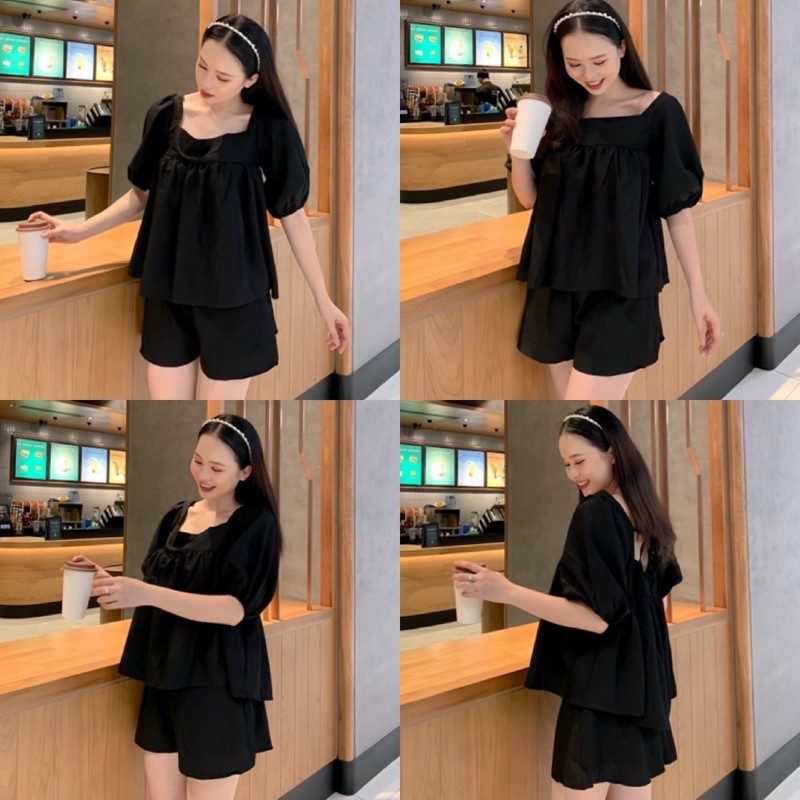 SET ĐỒ BERA SET màu trắng gồm áo và quần form chuẩn không kén dáng thiết kế sau lưng áo thắt nơ nhẹ | BigBuy360 - bigbuy360.vn