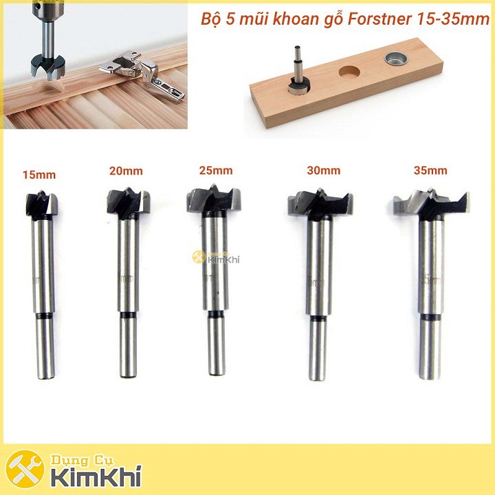 Bộ 5 mũi khoan ổ khóa bản lề gỗ kiểu Forstner 10-35mm