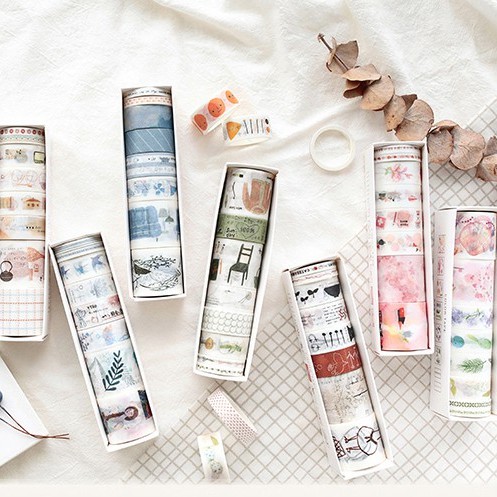 [Michi Art Store] Set Washi masking tape 8 cuộn băng dính trang trí theo tông màu phong cách Nhật Bản