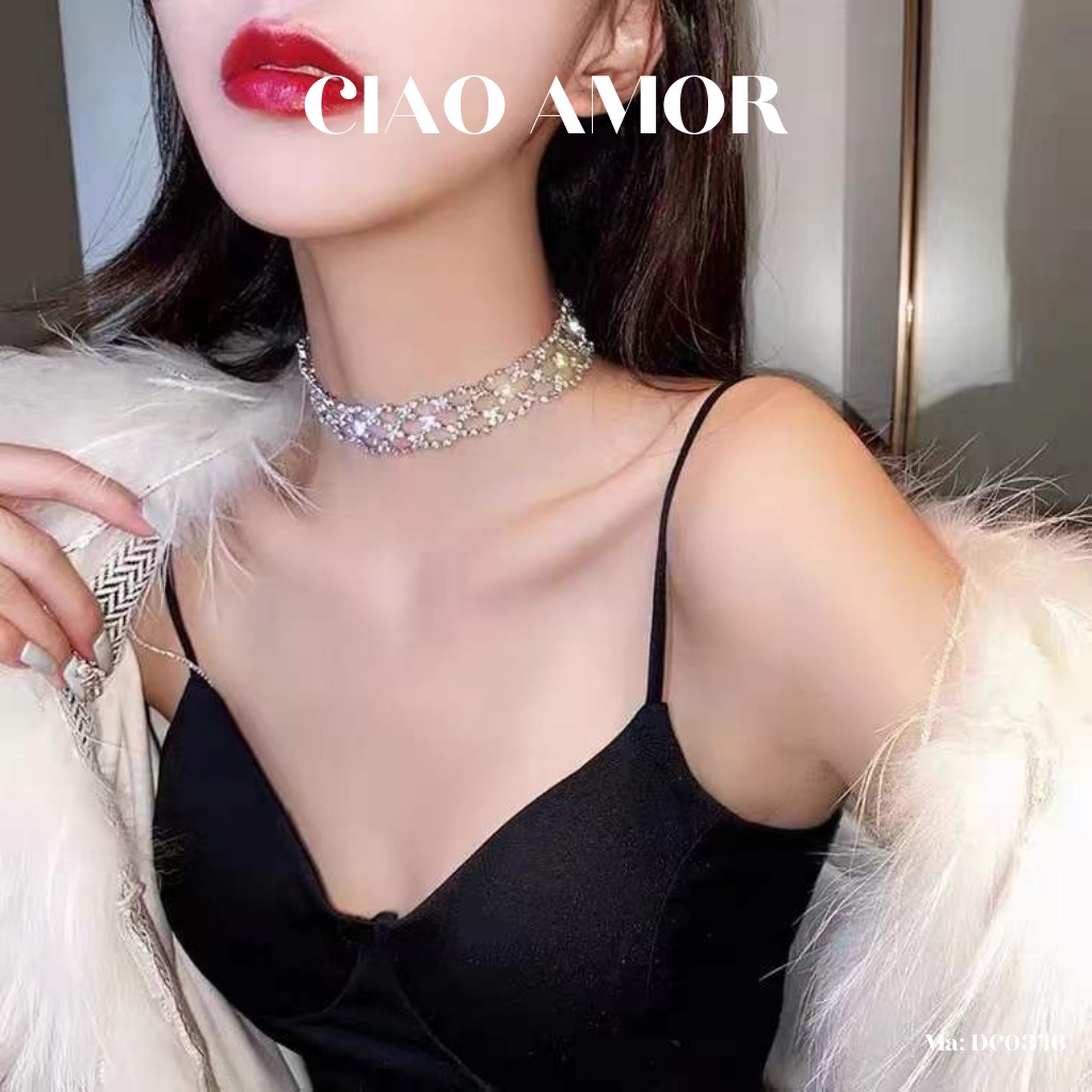 Choker, Chocker, Dây chuyền nữ đính đá lấp lánh dự tiệc đan chéo Trang sức Ciao Amor - DC0346