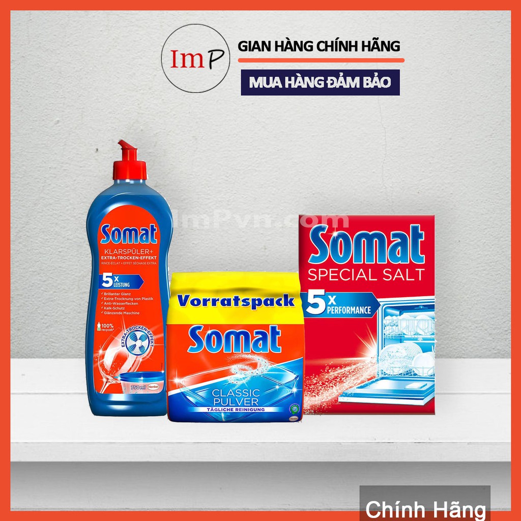 Combo Bột rửa bát Somat 1.2kg, muối 1.2kg, nước làm bóng 750ml