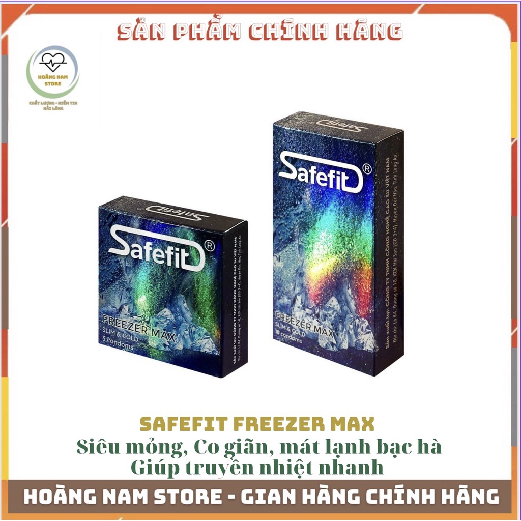 Bao cao su Safefit FreezerMax, Siêu mỏng, co giãn, mát lạnh bạc hà, hộp 3 - 10 cái