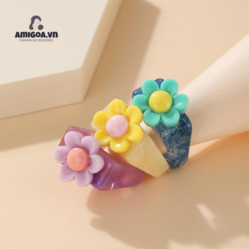 ✨✨Nhẫn nhựa acrylic họa tiết hoa phong cách Hàn Quốc thời trang cỡ 17mm