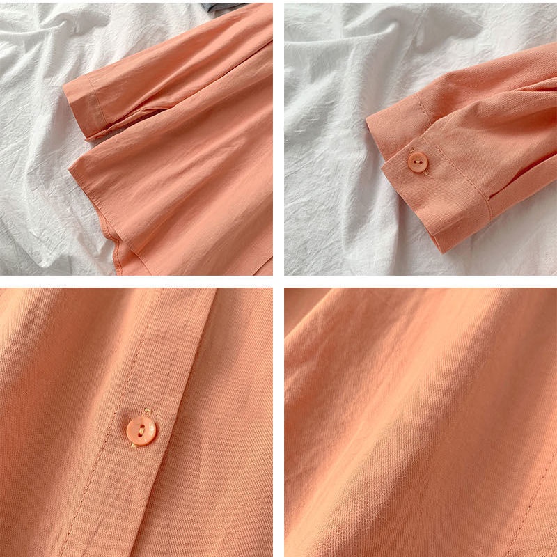 Áo sơ mi nữ tay dài màu trơn phong cách Hàn Quốc mới
