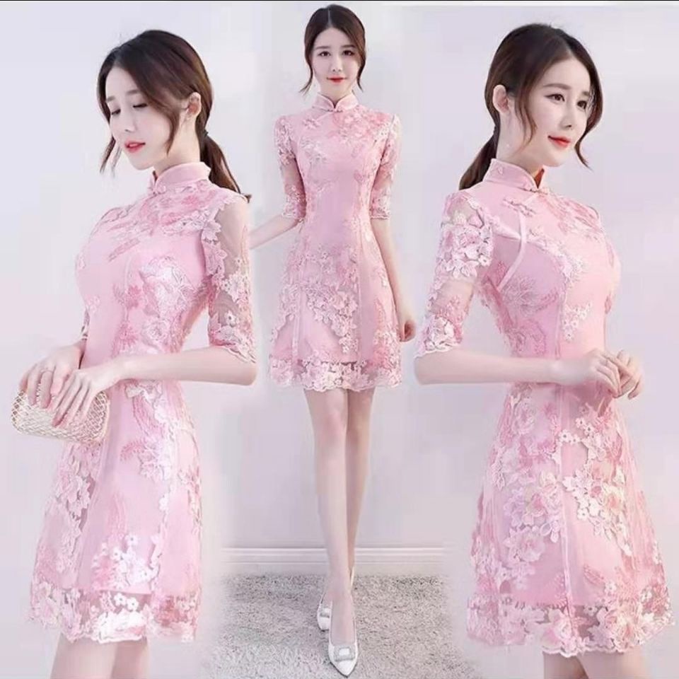 Đầm Sườn xám cách tân ngắn phong cách Trung Hoa thời trang trẻ trung