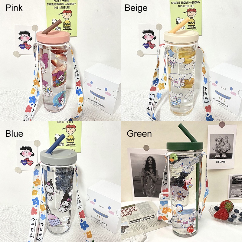 Bình Đựng Nước Bằng Nhựa Chống Rơi Có Ống Hút Phong Cách Hàn Quốc