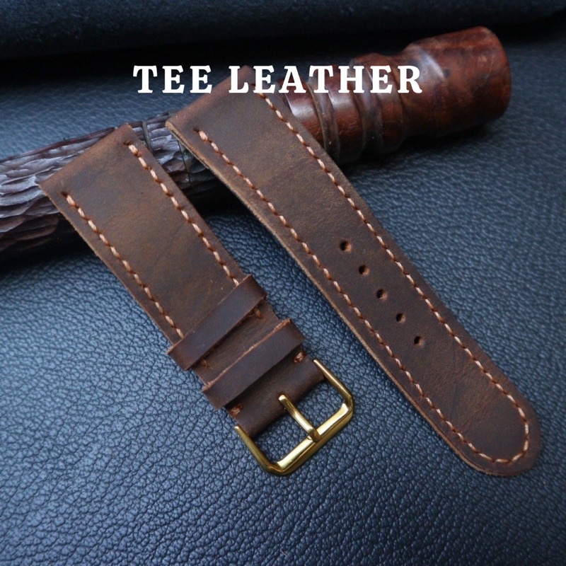 Dây da đồng hồ nam da bò Vintage-khâu tay thủ công size 18mm, 20mm, 22mm, 24mm - TEE LEATHER [DA THẬT]