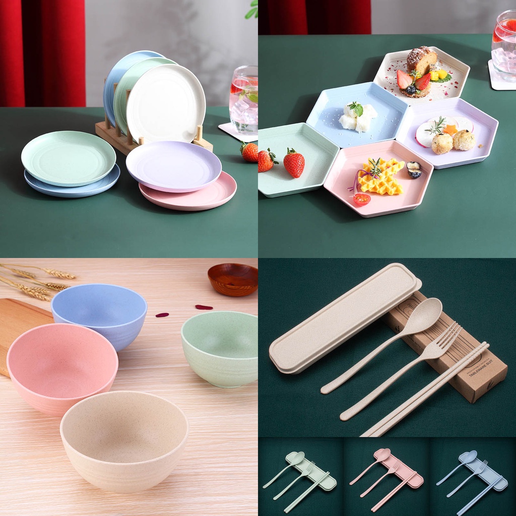 Bộ Chén, Đĩa, Muỗng Đũa Nĩa Lúa Mạch Tổng Hợp