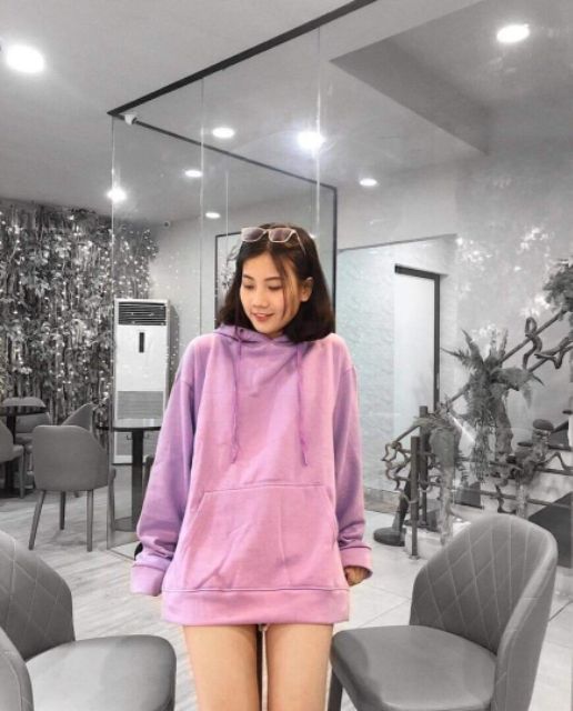 Áo Hoodie Tay Dài Túi Bụng Trơn Unisex