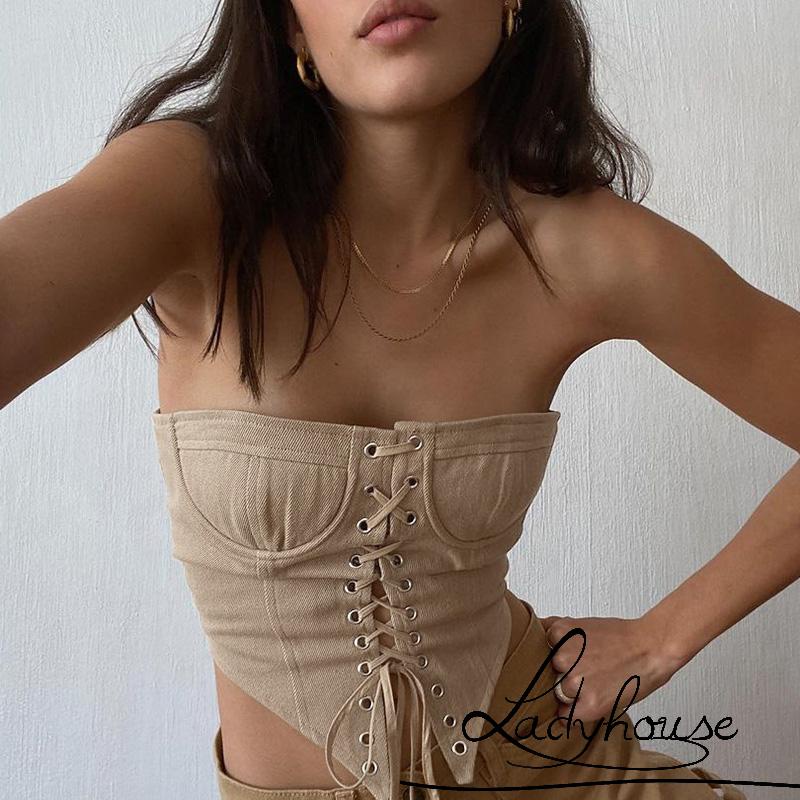 Áo Tank Top Ngắn Hai Dây Rút Gợi Cảm Cho Nữ