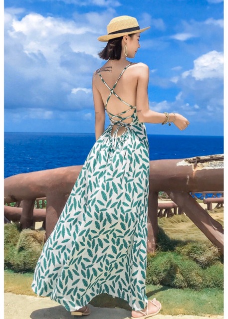 Đầm váy maxi đi biển đan dây có mút ngực 2 màu