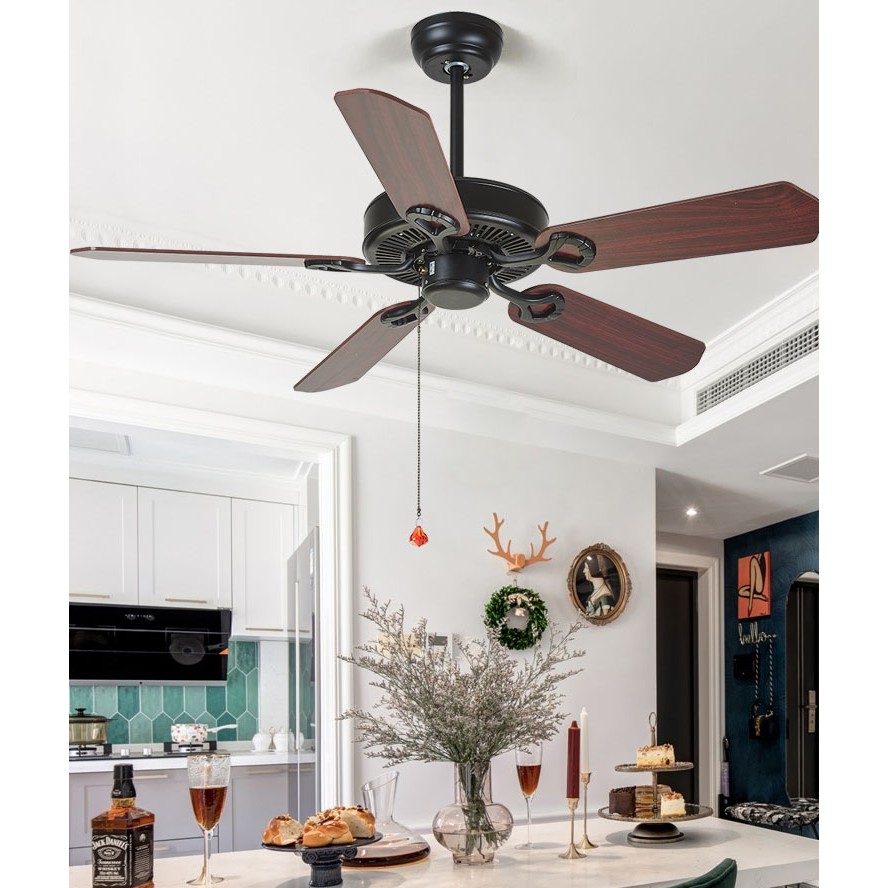 Quạt trần Cánh Gỗ Cổ điển - Quạt trần trang trí 5 cánh gỗ phòng khách, phòng ngủ, có điều khiển từ xa