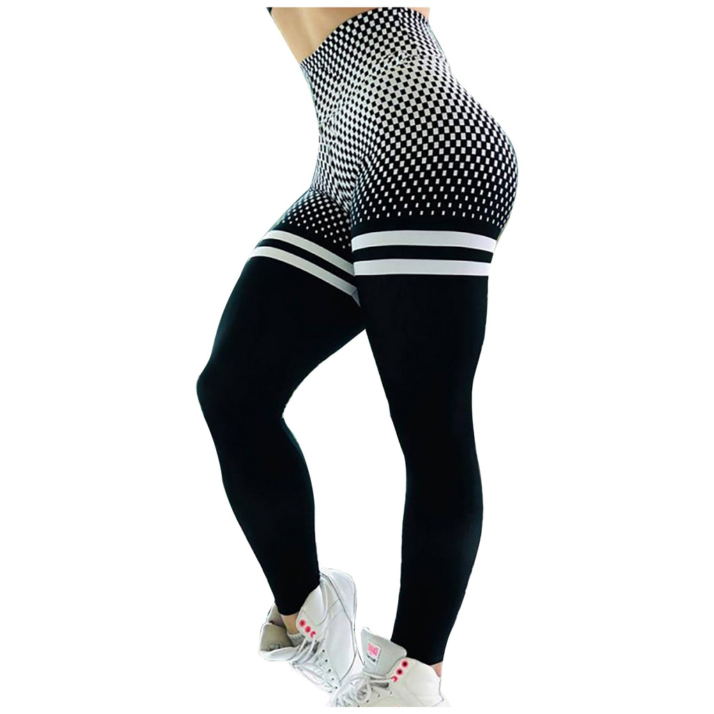 Plaid Pattern High Waist Breathable Slimming Sports Yoga Pants Running Sports