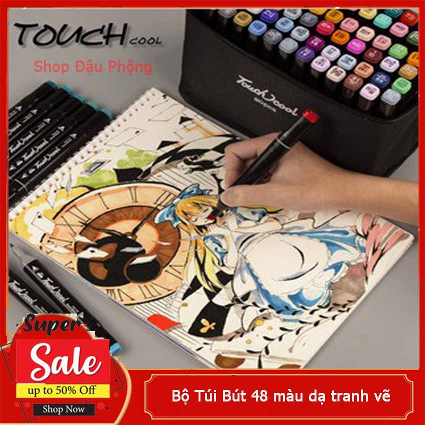 Bộ Bút Tô Màu 48 cái Bút Màu Marker Touch Cool họa cụ tô màu dạ vẽ tranh anime Túi Vải