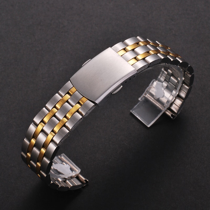 Dây Đeo Đồng Hồ Bằng Thép Không Gỉ Màu Vàng Bạc 18mm 20mm 22mm Cho Nam Và Nữ