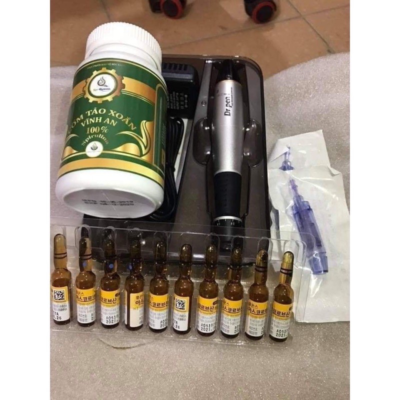 Combo bộ máy cấy Máy phi kim + 1 vỉ Vitamin C hàn + 1 lọ Cốm Tảo xoắn vĩnh an
