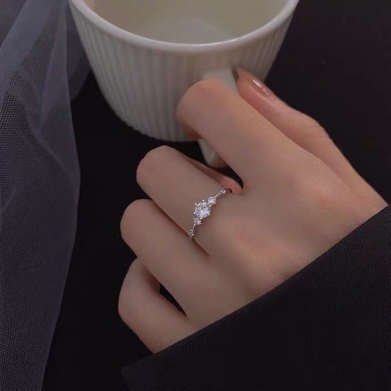 Nhẫn nữ ổ đá nhỏ hotrend chuẩn bạc ta-THJ SILVER