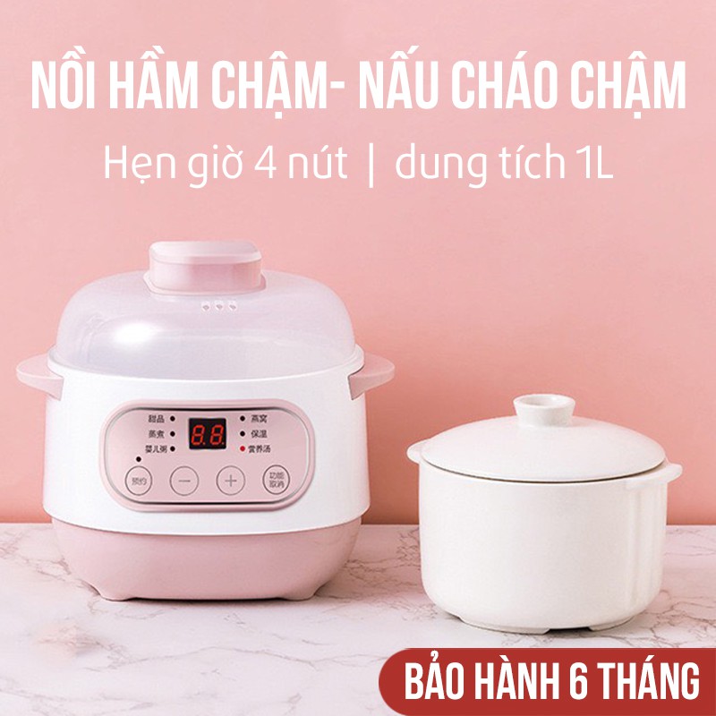 Nồi Nấu Cháo Chậm Nồi Hầm Chậm Cách Thủy Chưng Yến Hầm Canh Lòng Nồi Bằng Sứ Dung Tích 1L Giữ Nhiệt Tốt Hơn Có Hẹn Giờ