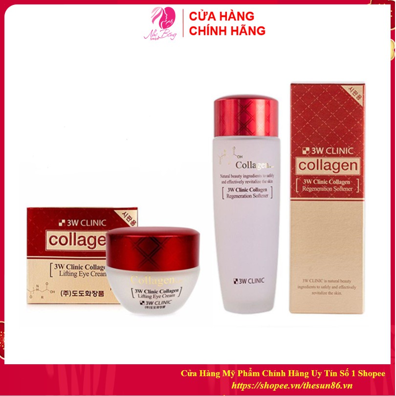 [Hàng Nhập Khẩu] Bộ dưỡng da - Bộ dưỡng trắng da săn chắc chiết xuất từ Collagen 3W Clinic Hàn Quốc [Nước Hoa Hồng+ Kem]