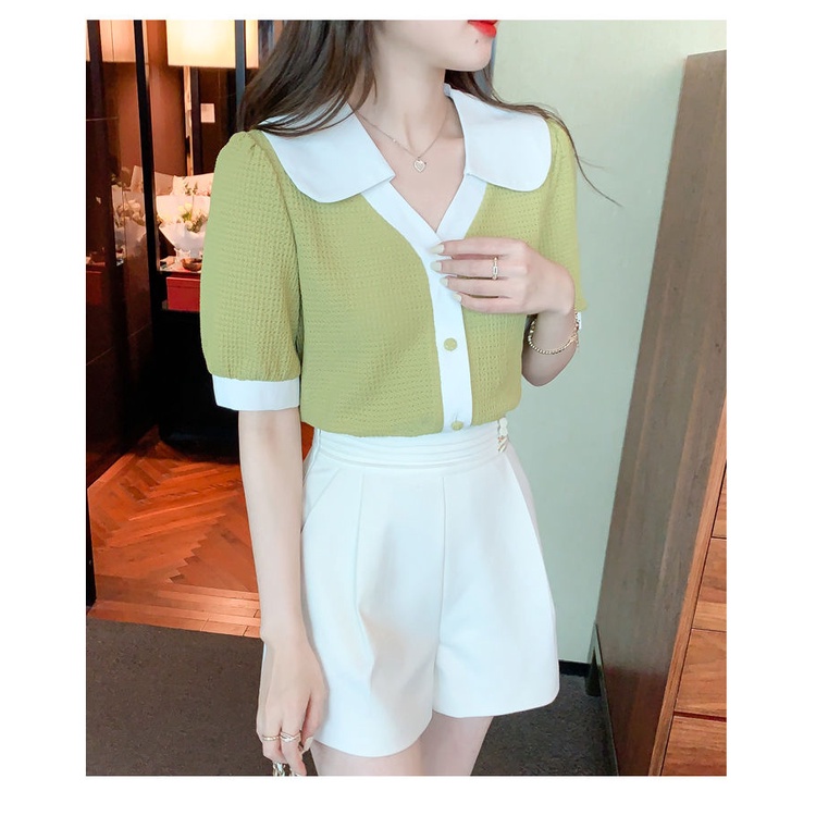 Áo chiffon Ngắn Tay Cổ Búp Bê Phong Cách Phương Tây Thời Trang Mùa Hè Cho Nữ
