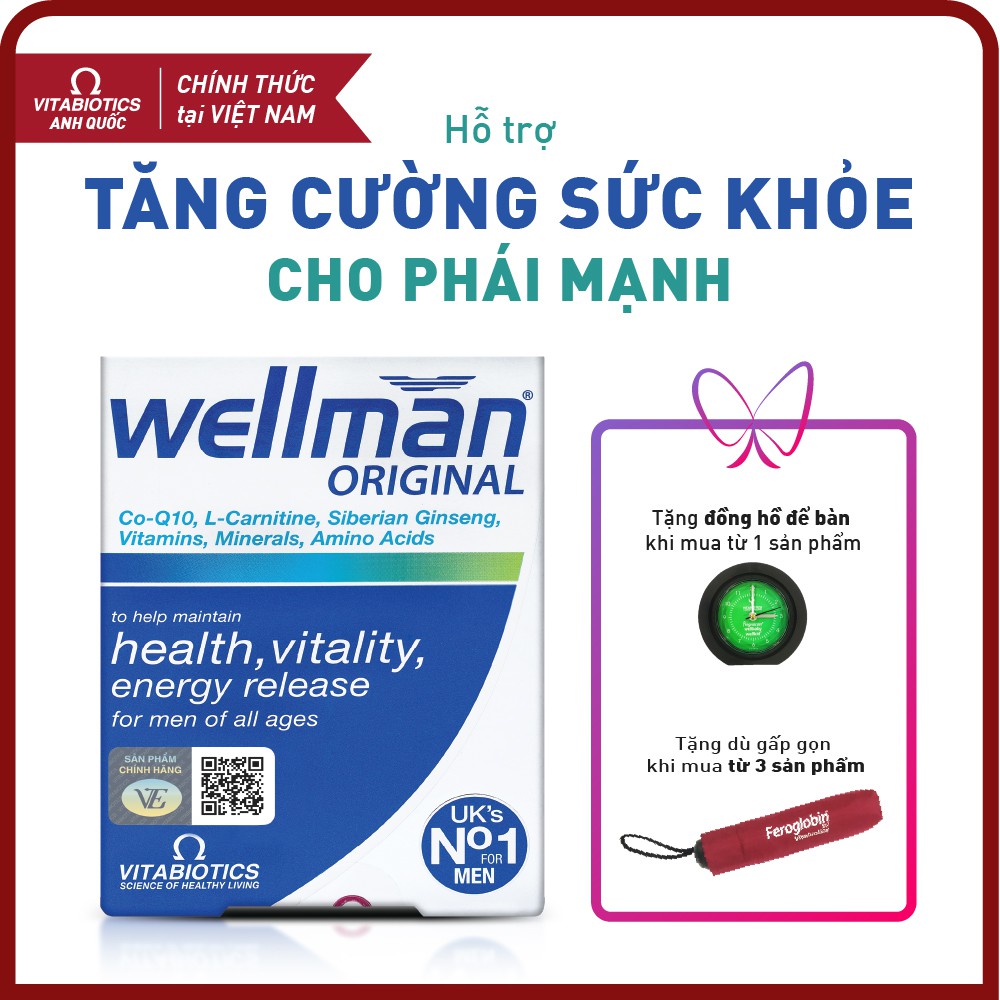 TPBVSK Vitabiotics WELLMAN Tablets – Hỗ trợ Tăng cường sức khỏe cho phái mạnh - CÓ TEM CHÍNH HÃNG