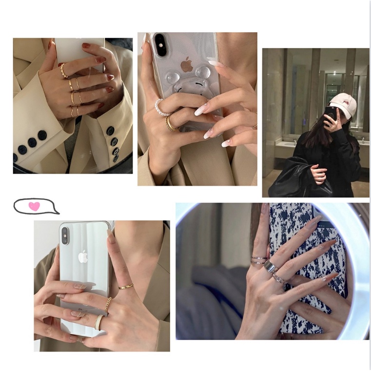 iF YOU Bộ nhẫn   màu vàng/ bạc thiết kế đơn giản phong cách Hàn Quốc