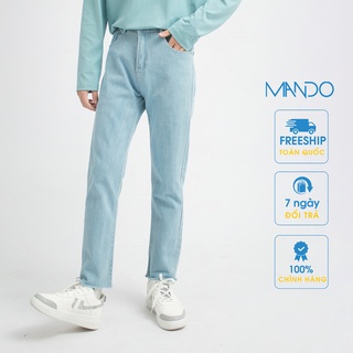 Quần Jean Baggy Nam MANDO Xanh Nhạt Chất Jean Cao Cấp Ống Suông Form Rộng Basic Unisex Thời Trang Hàn Quốc QJ39