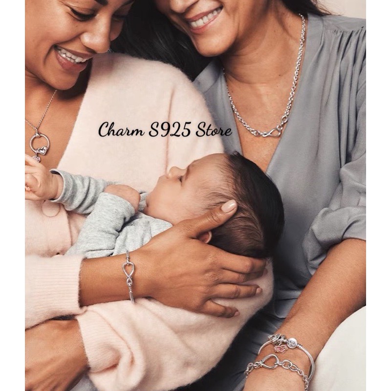 charm pan treo đính đá hồng Mom bạc s925 cao cấp