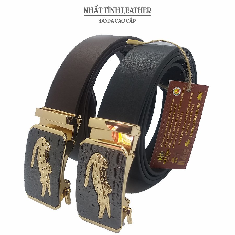 Thắt lưng nam da bò thật 100%, da bò nguyên tấm cao cấp, khóa tự động chính hãng Nhất Tính Leather  bảo hành 12 tháng