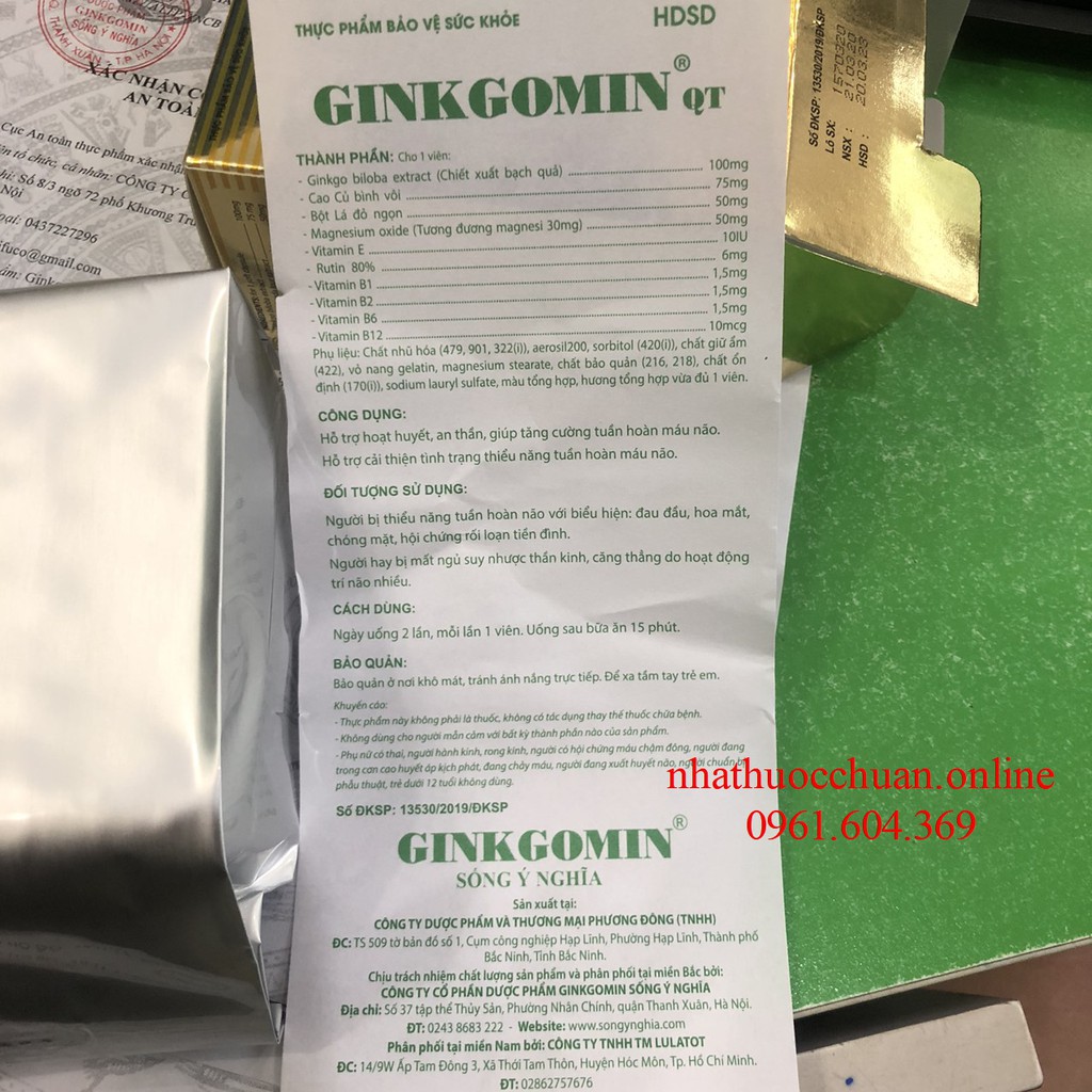 Ginkgomin QT Viên uống tăng cường chức năng tuần hoàn não