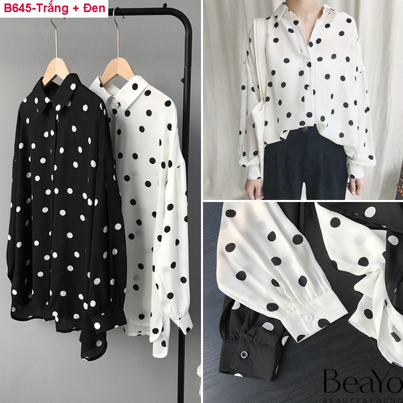 B645 ÁO SƠ MI CHẤM BI ĐƠN GIẢN TRẺ TRUNG SALE LẺ SIZE