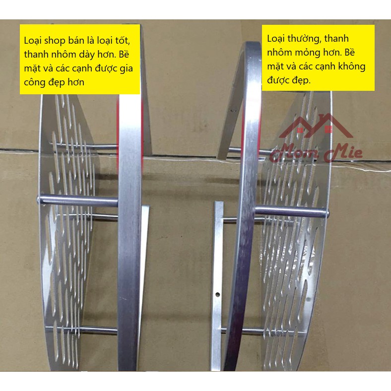 [Loại dày] Kệ góc nhà tắm hai tầng dán tường hoặc khoan tường, nhôm hợp kim chống gỉ - N001