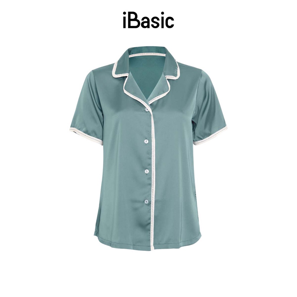 Áo mặc nhà nữ lụa satin trơn phối ren iBasic HOMW030T