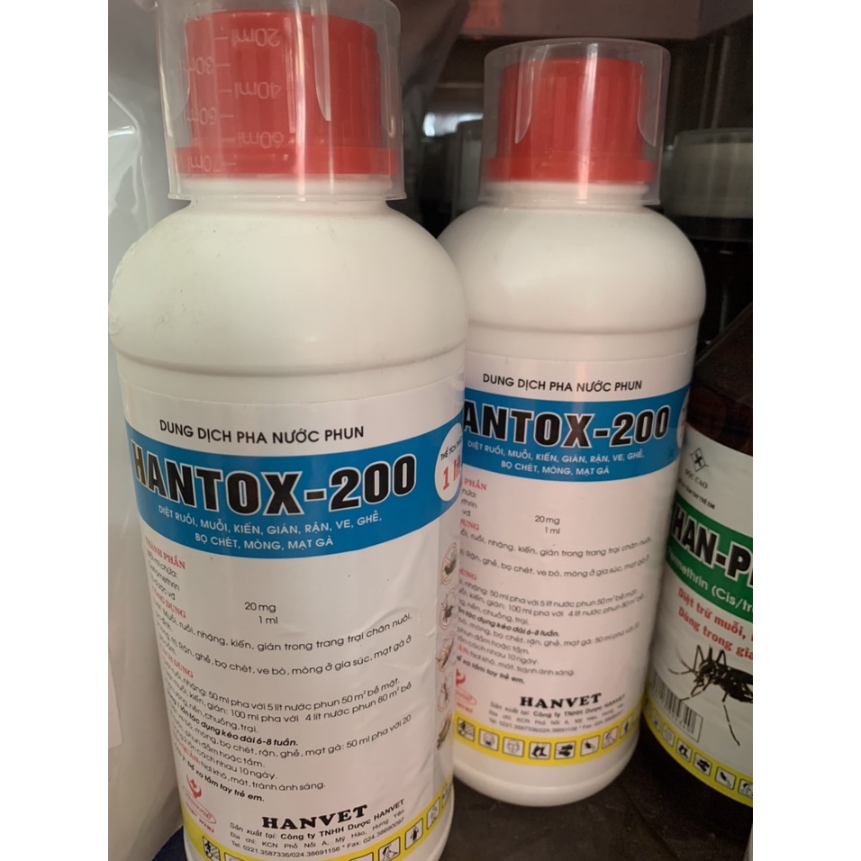 Hantox-200  diệt ruồi, muỗi, kiến, gián, ve, ghẻ ở chó mèo, mạt gà. Han tox 200
