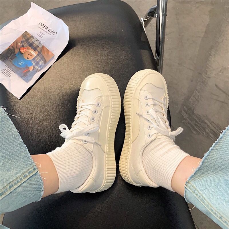 Giày thể thao nữ vải canvas đế bánh mì kiểu dáng đơn giản basic phong cách Ulzzang