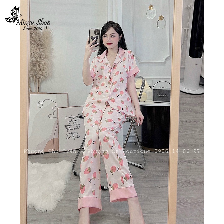 Bộ mặc nhà Pijama  áo ngắn tay quần dài, vải LỤA CAO CẤP QUẦN DÀI - MỀM MỊN - MÁT MẺ - SANG SỊN MỊN