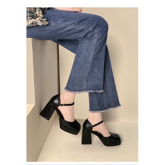 B22 _ Giày lolita hở eo quai cài 2 màu đế trụ 9cm