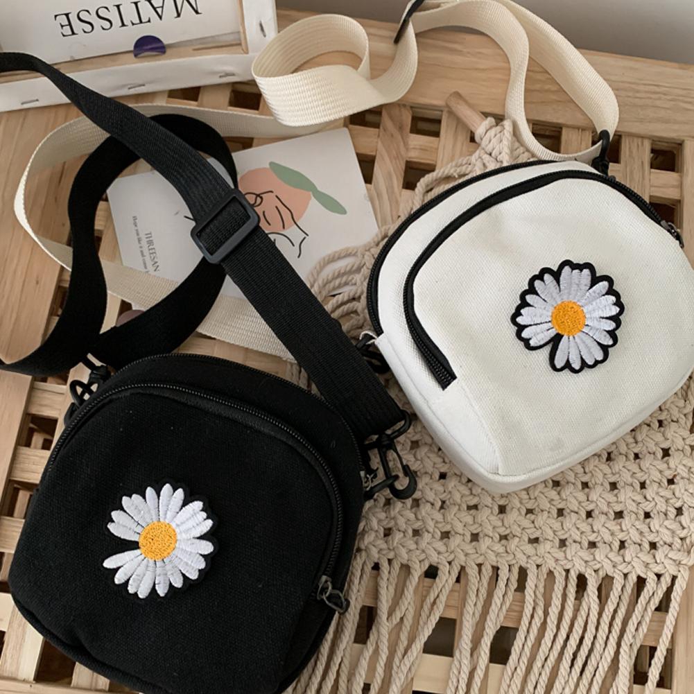 💝HY Phụ nữ Mini Canvas Vai Túi Daisy Bông nhỏ Túi Totes Phụ nữ Casual Vintage Purse Vải Xô Túi