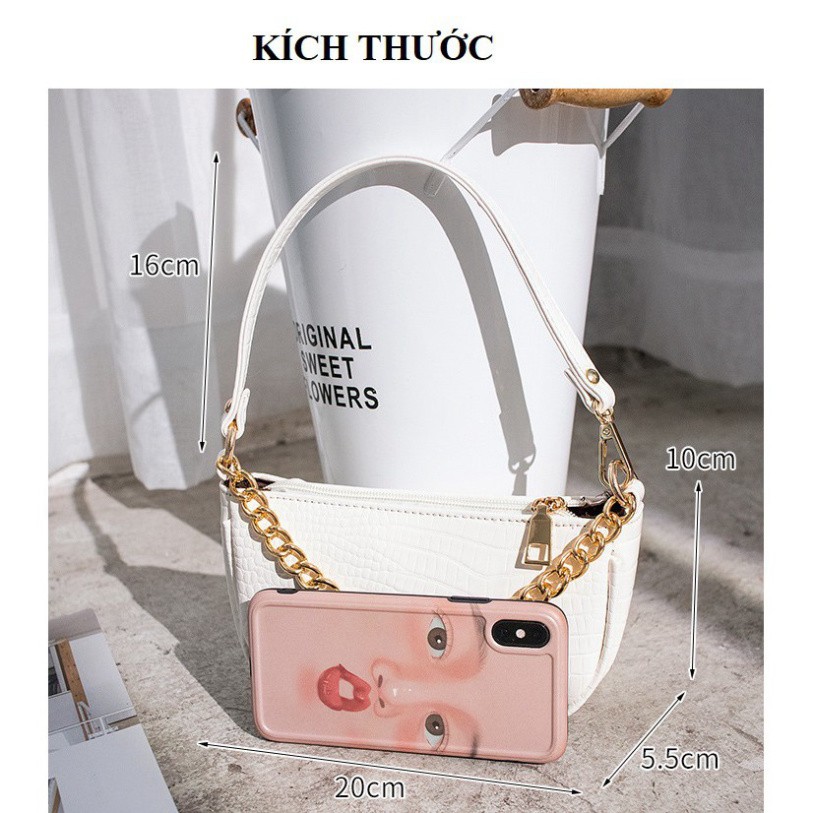 Túi đeo chéo, túi kẹp nách vân cá sấu phối xích vàng thời trang Hàn Quốc KN04 - Chjp Xjnh | BigBuy360 - bigbuy360.vn