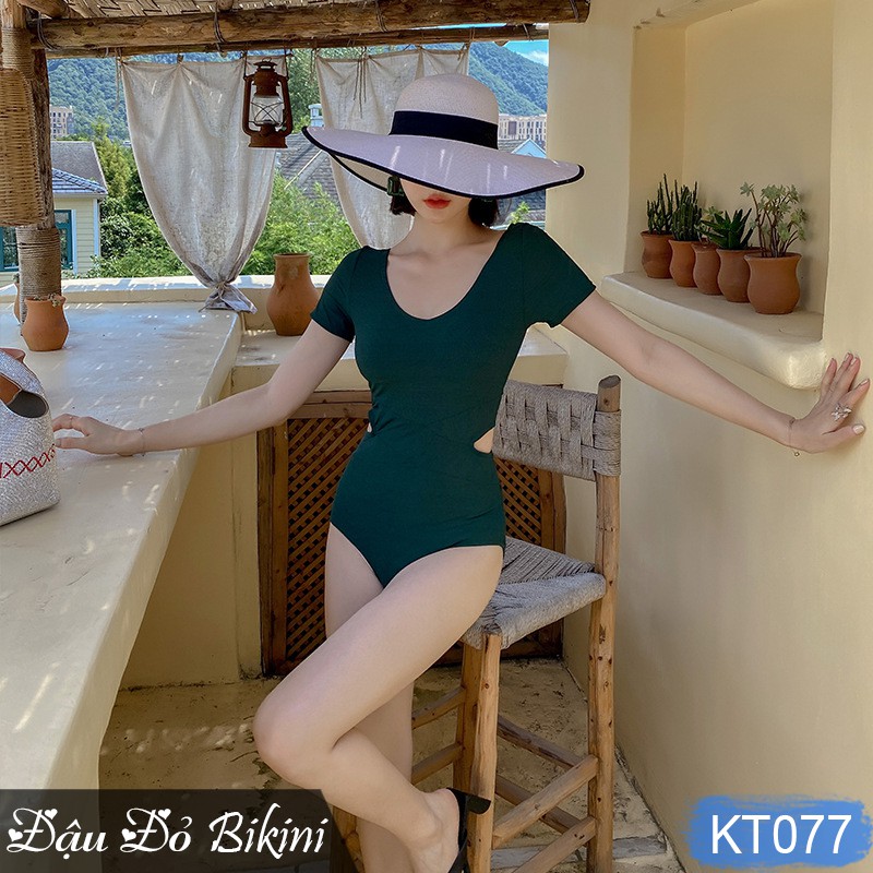 Đồ bơi liền thân cutout xanh rêu lạ mắt, bikini một mảnh sexy quyến rũ, hàng chuẩn đẹp xịn xò | KT077