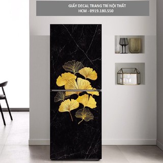 Decal dán tủ lạnh vân đá khảm hoa vàng sang trọng chất liệu cao cấp dễ lau chùi, không bong tróc ( sỉ lẻ toàn quốc)