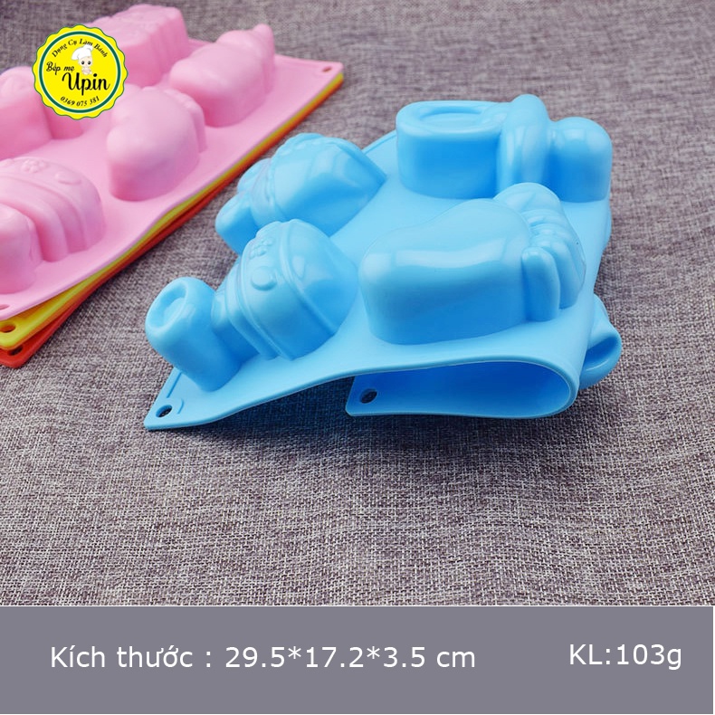 Khuôn silicon 6 hình Bình bú núm ti , Xe nôi , Bàn chân làm bánh thôi nôi em bé đổ tạo hình cho bánh rau câu mâm cúng