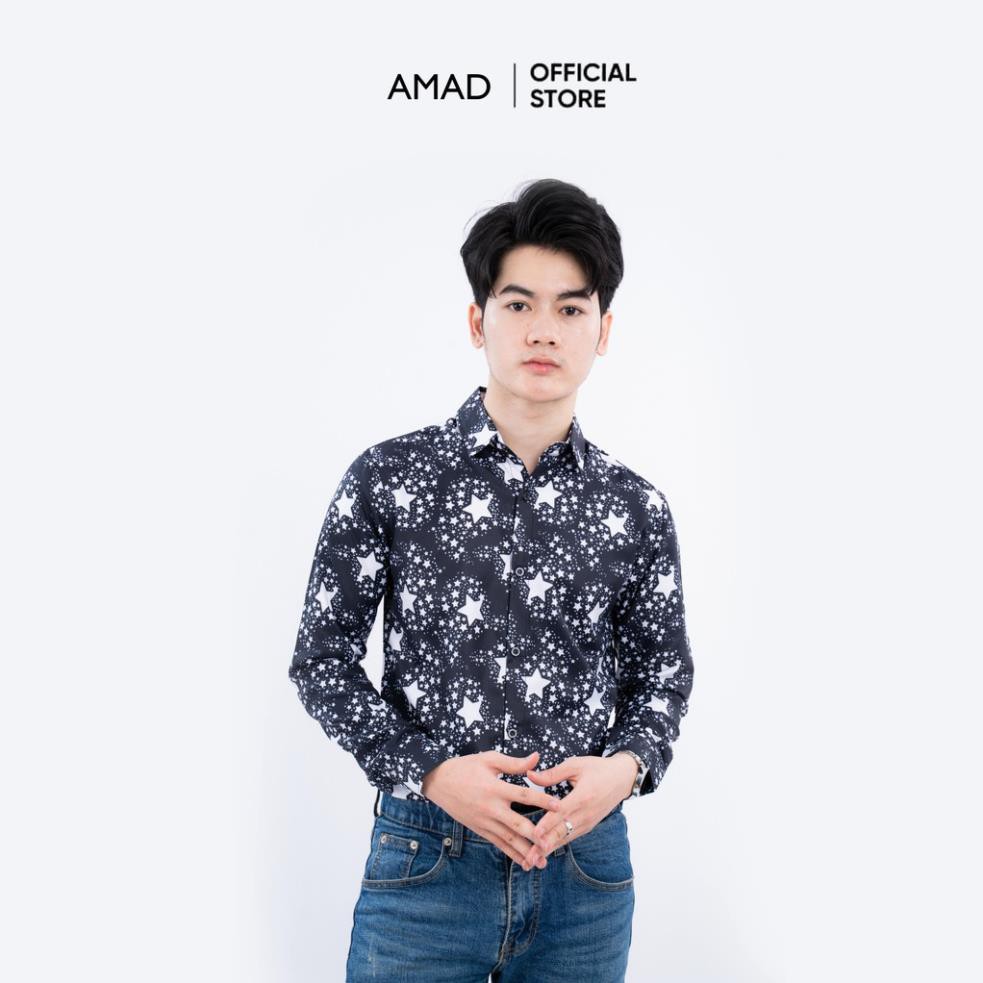 Áo sơ mi nam dài tay vải lụa in hoạ tiết cao cấp mặc đi chơi đi tiệc thanh lịch phong cách AMAD | BigBuy360 - bigbuy360.vn