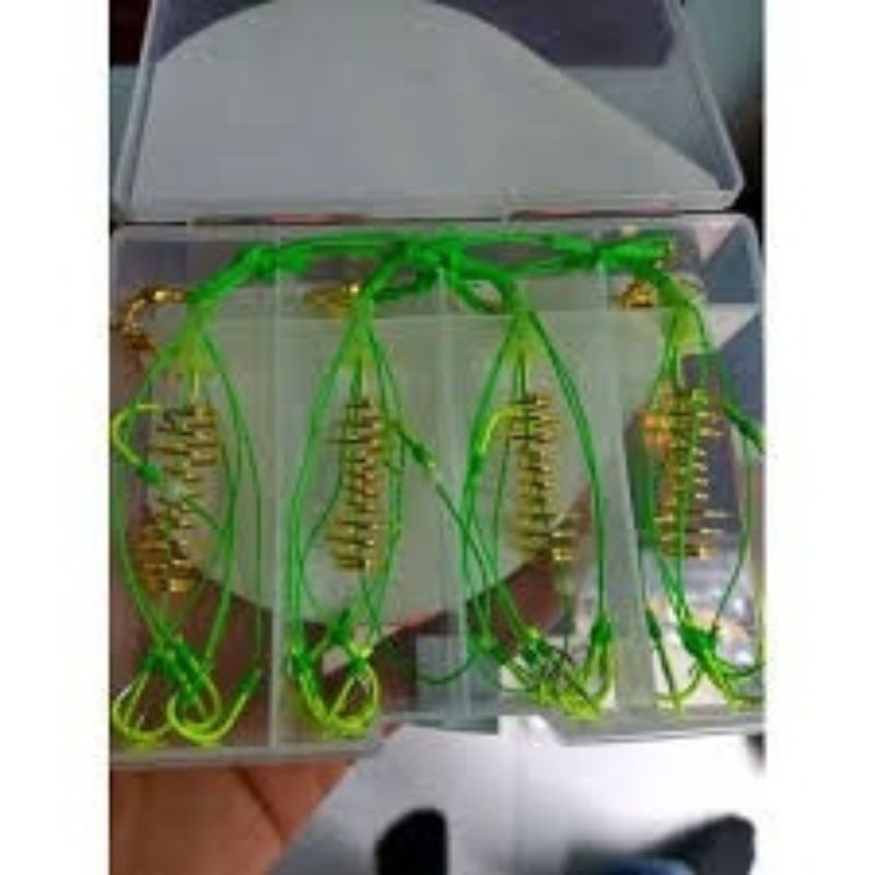 Hộp 4 lưỡi câu cá lưỡi lăng xê (lance) xanh chất