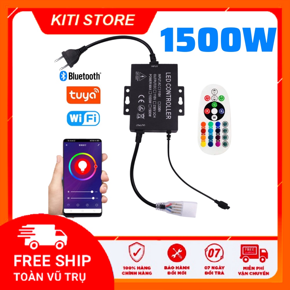 Bộ điều khiển 220V,750W,1500W dùng cho dây led RGB 5050 hắt trần thạch cao,điều khiển qua app điện thoại,Wifi,Bluetooth