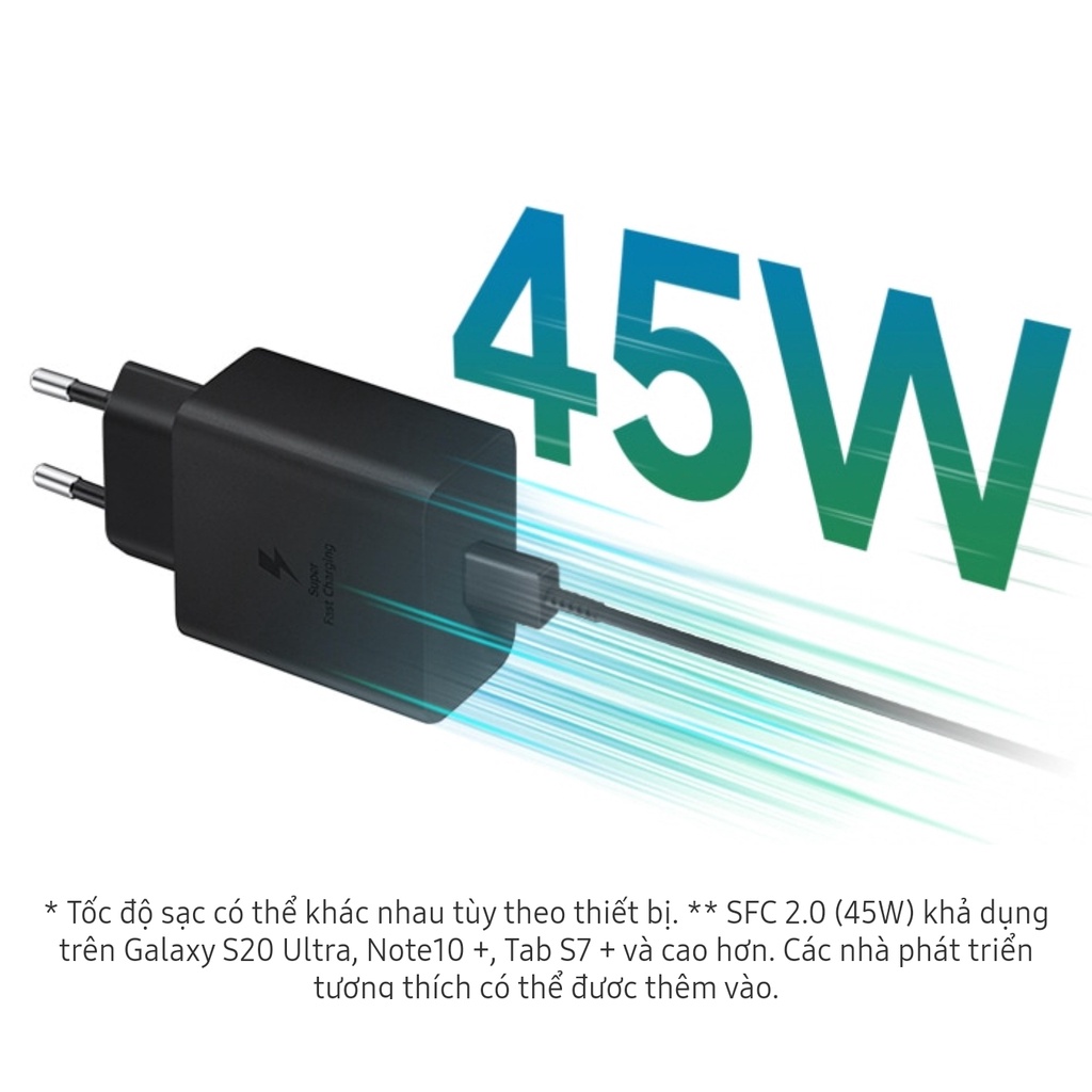 Bộ Sạc Siêu Nhanh Samsung 45W EP-T4510 Kèm Cáp 5A Dài 1m8 - Chính Hãng Full Box